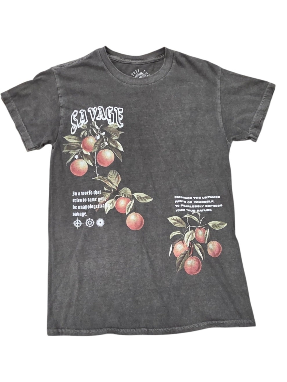 VINTAGE Style Charcoal Tee with Peach Graphic